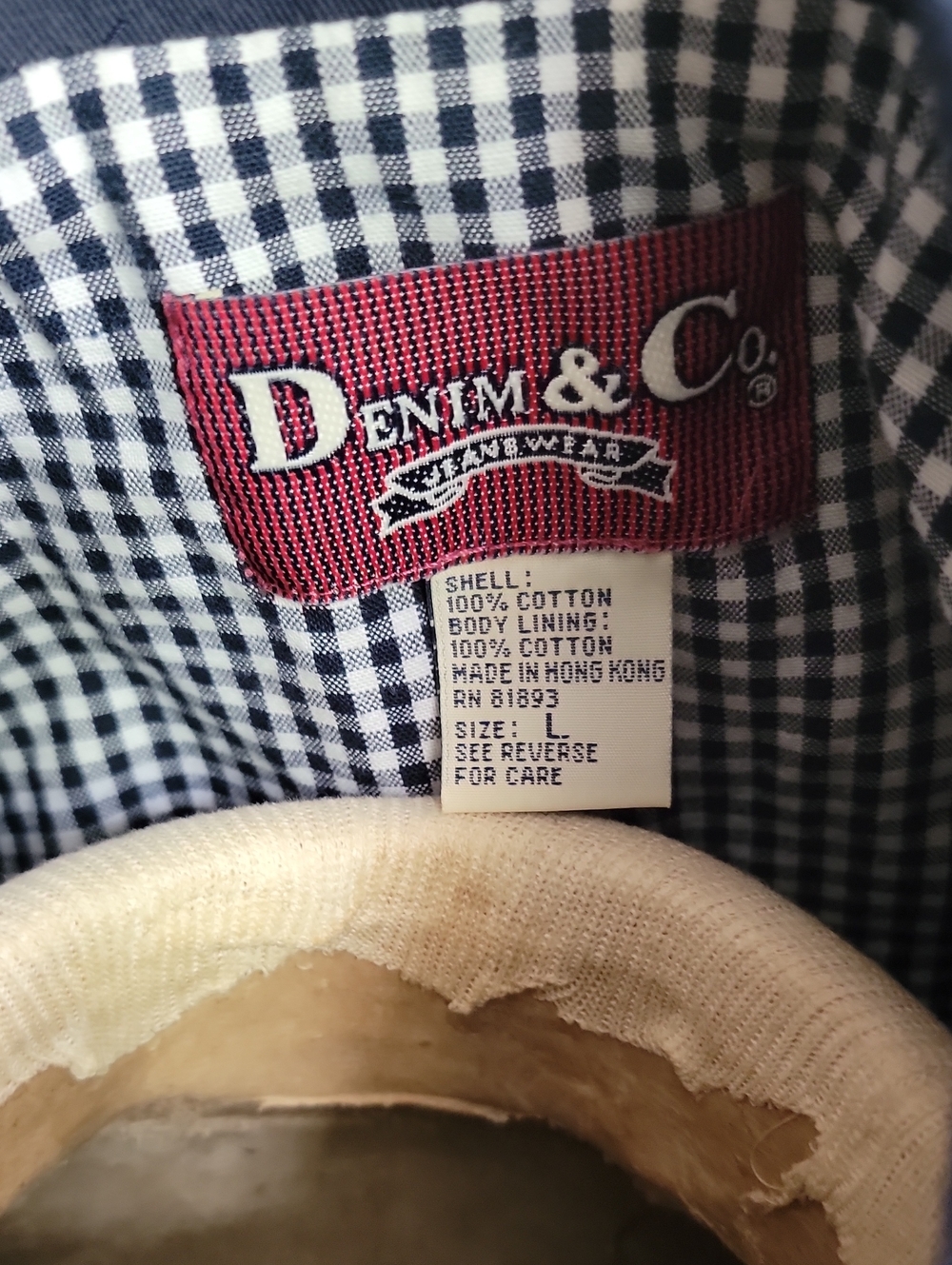 Denim&Co Navy  Gingham Button-Up jacket with blue and white Lining.